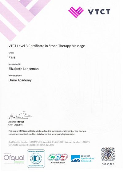 VTCT Level 3 Certificate in Stone Therapy Massage